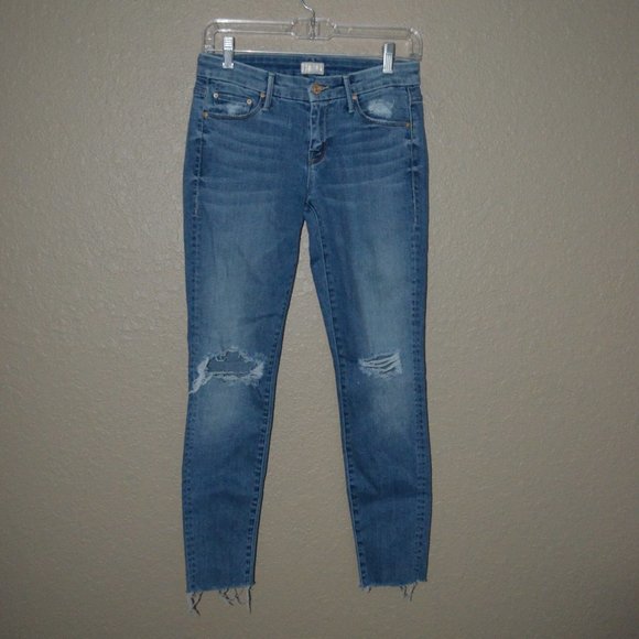 $238 Sz 25 Mother Looker Ankle Fray Wild Thing Blue Jeans - Picture 1 of 10